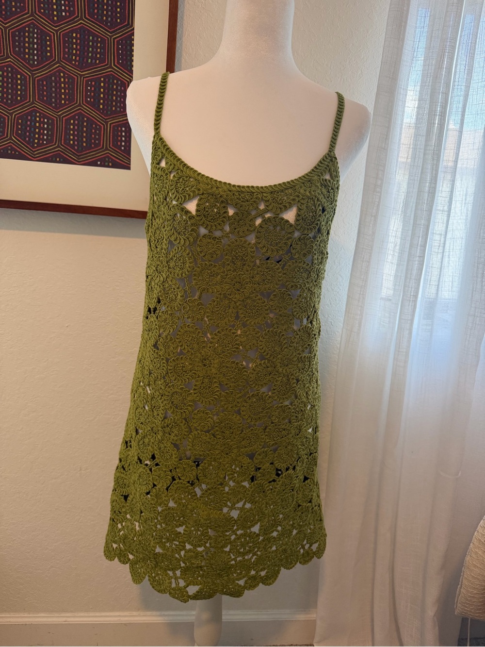 H&M Olive Green Floral Crochet Mini Dress NWT Size Small